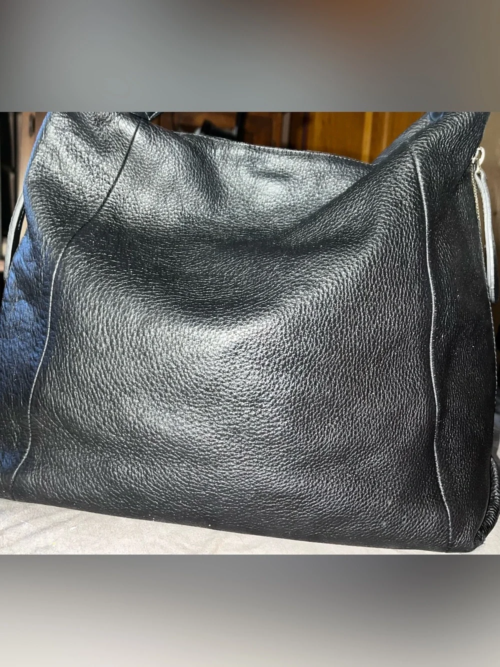 Furla Black Leather Shoulder Bag With Expandable Sides